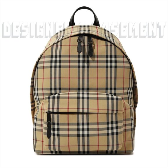 BURBERRY black Leather trim JETT beige Archive Vintage Check nylon zip Backpack - Picture 11 of 12